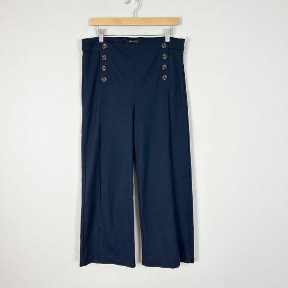 Ann Taylor Sailor Wide Leg Crop Pants Navy Blue Classic Size 12 Women's - Picture 1 of 4